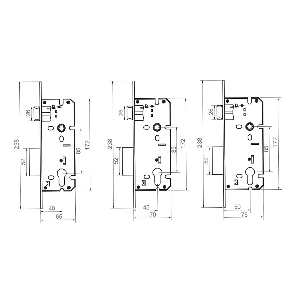 Valencia - Mortise Lock V-100 ss 45 X 85mm (50 x 85mm)